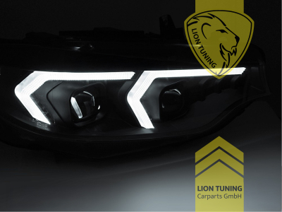 LED, mit LED Blinker, schwarz, nur passend für Fahrzeuge mit original XENON Scheinwerfern, LED Abblendlicht / LED Fernlicht, elektrisch verstellbar - Stellmotor integriert, Eintragungsfrei / mit E-Prüfzeichen, Eintragungsfrei / mit R87 Zulassung als Tagfahrlicht
