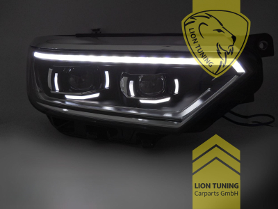 LED, mit LED Blinker, schwarz, nur passend für Fahrzeuge mit original Halogen Scheinwerfern, LED Abblendlicht / LED Fernlicht, elektrisch verstellbar - Stellmotor integriert, Eintragungsfrei / mit E-Prüfzeichen, Eintragungsfrei / mit R87 Zulassung als Tagfahrlicht
