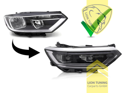 LED, mit LED Blinker, schwarz, nur passend für Fahrzeuge mit original Halogen Scheinwerfern, LED Abblendlicht / LED Fernlicht, elektrisch verstellbar - Stellmotor integriert, Eintragungsfrei / mit E-Prüfzeichen, Eintragungsfrei / mit R87 Zulassung als Tagfahrlicht