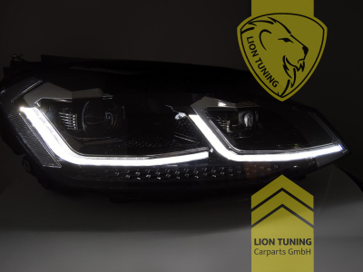 Halogen, LED, dynamischer LED Blinker, schwarz, mit chrom Leiste, Abblendlicht H7 / Fernlicht H7, zusätzlich LED Fernlicht, elektrisch verstellbar - Stellmotor integriert, Eintragungsfrei / mit E-Prüfzeichen, Eintragungsfrei / mit R87 Zulassung als Tagfahrlicht